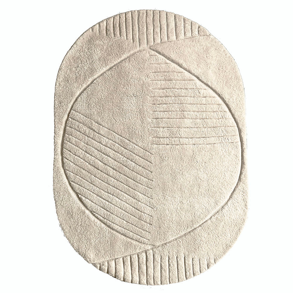 Malagoon Oval Funky rug - cream white - 157x238cm 100% wool