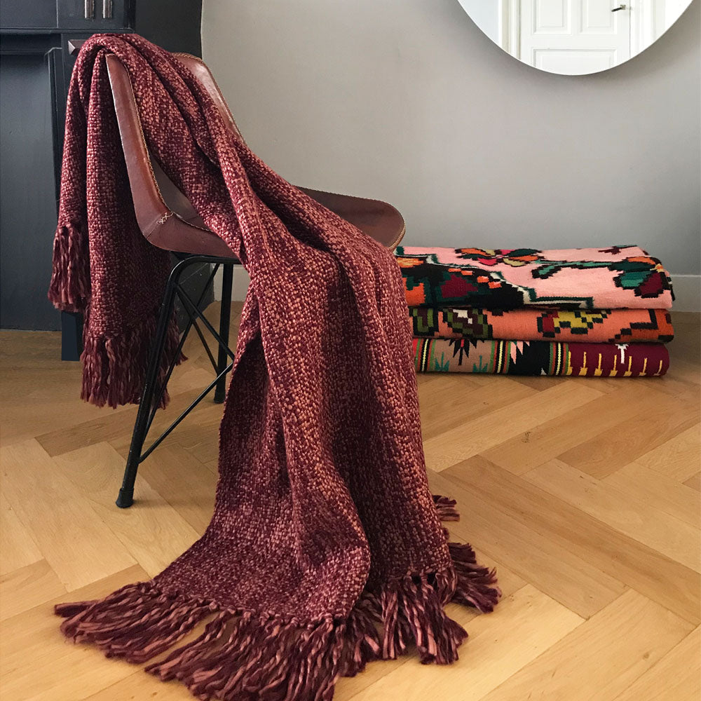 Malagoon throw Marble - burgundy red - 125x150cm