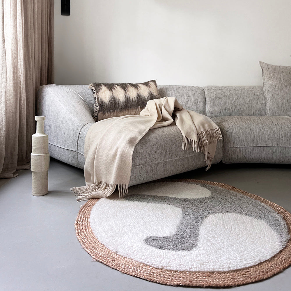 Malagoon rug Samba - off-white - Ø 120cm 100% wool, jute border