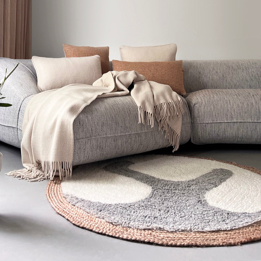 Malagoon rug Samba - off-white - Ø 120cm 100% wool, jute border